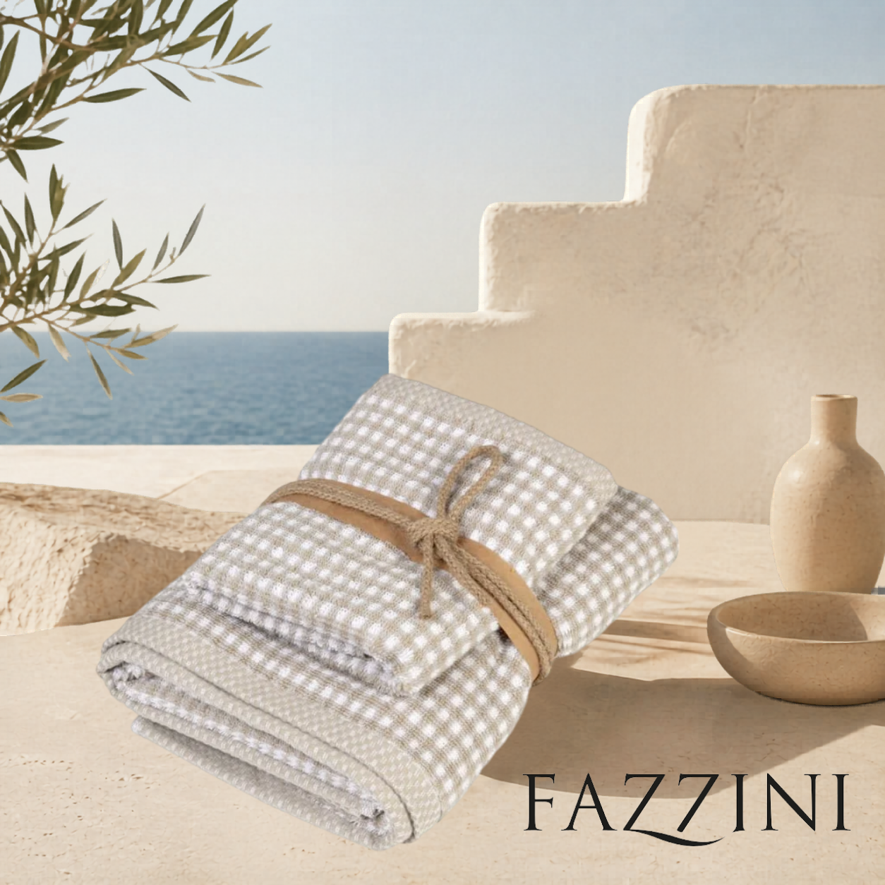 COPPIA OSPITE E ASCIUGAMANO SQUARE JACQUARD CORDA/TRAVERTINO