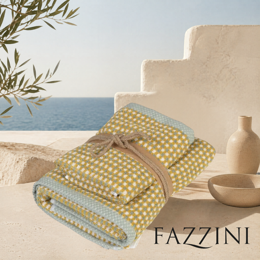 COPPIA OSPITE E ASCIUGAMANO SQUARE JACQUARD VERDE/SENAPE
