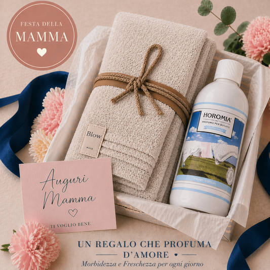 Coppia ospite asciugamano SQUARE SQUARE TRAVERTINO  Fazzini + Profumatore  Bucato Horomia 250 ml – Festa della Mamma