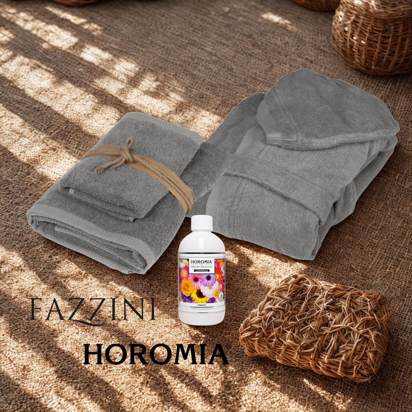 Accappatoio + coppia asciugamani piombo +profumatore bucato 250ml Liberty