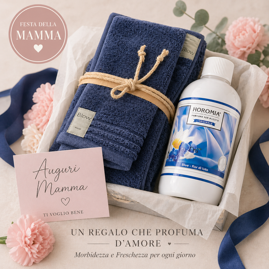 Coppia ospite asciugamano SQUARE QUETZAL Fazzini + Profumatore  Bucato Horomia 250 ml – Festa della Mamma