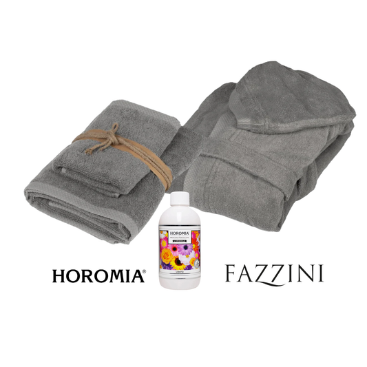 Accappatoio + coppia asciugamani piombo +profumatore bucato 250ml Liberty