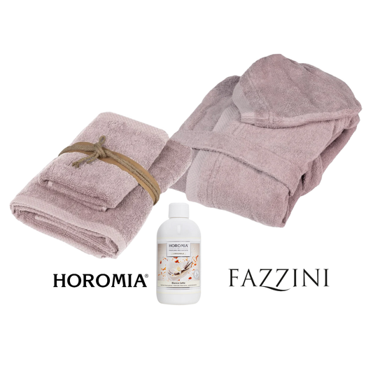 Accappatoio + coppia asciugamani Rosa +profumatore bucato 250ml White