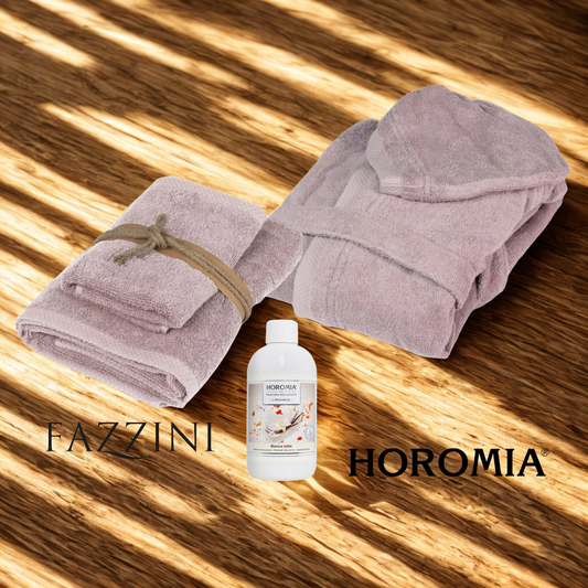 Accappatoio + coppia asciugamani Rosa +profumatore bucato 250ml White