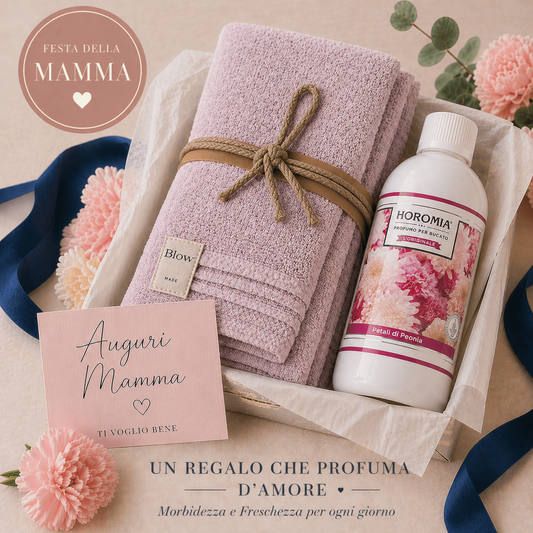 Coppia ospite asciugamano SQUARE ROSA  Fazzini + Profumatore  Bucato Horomia 250 ml – Festa della Mamma