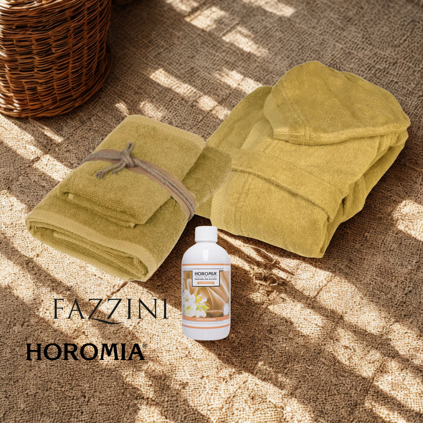 Accappatoio + coppia asciugamani Senape+profumatore bucato 250ml Gold argan