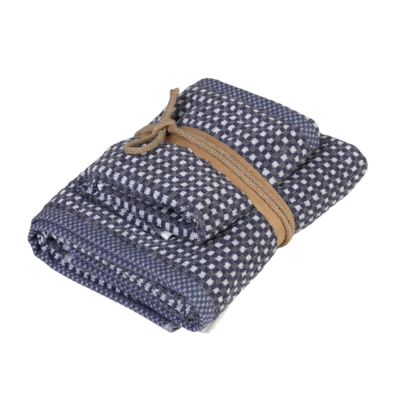 COPPIA OSPITE E ASCIUGAMANO SQUARE JACQUARD BLU/GRIGIO