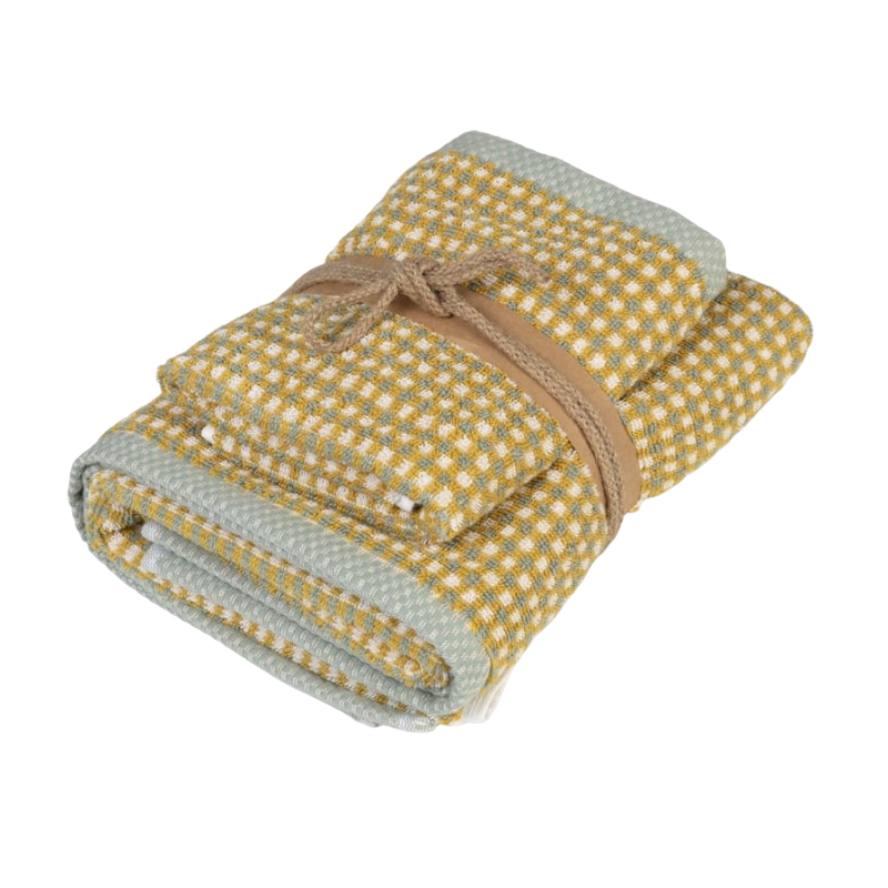 COPPIA OSPITE E ASCIUGAMANO SQUARE JACQUARD VERDE/SENAPE