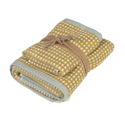 COPPIA OSPITE E ASCIUGAMANO SQUARE JACQUARD VERDE/SENAPE