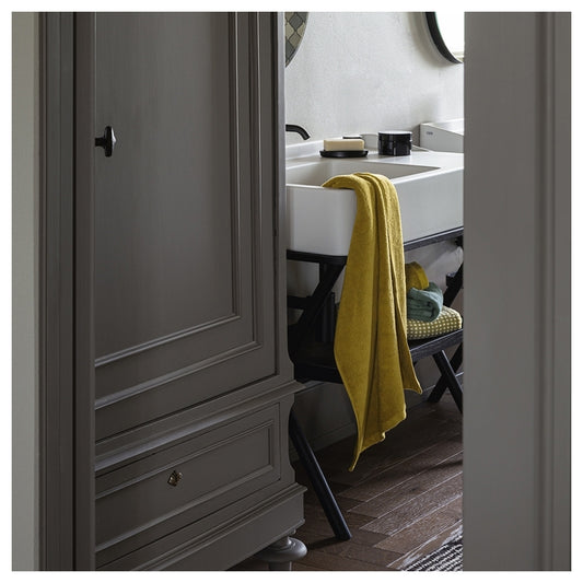 GUEST COUPLE AND SQUARE JACQUARD TOWEL IN GREEN/MUSTARD