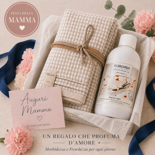 COPPIA OSPITE E ASCIUGAMANO SQUARE JACQUARD CORDA/TRAVERTINO Fazzini + Profumatore  Bucato Horomia 250 ml – Festa della Mamma
